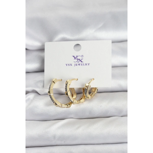 Gold Renk Zirkon Taşlı Kadın Küpe