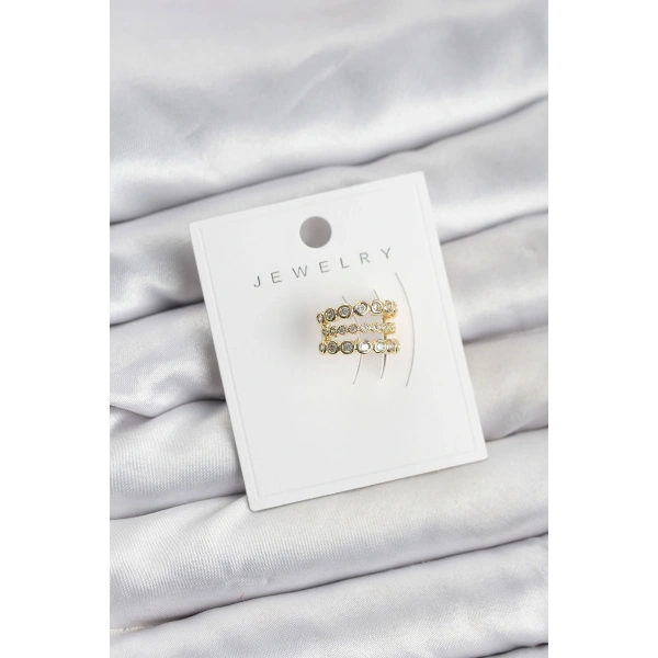 Gold Renk Zirkon Taşlı Pirinç Kıkırdak Earcuff Küpe