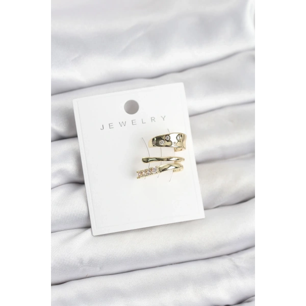 Gold Renk Zirkon Taşlı Pirinç Kıkırdak Küpe