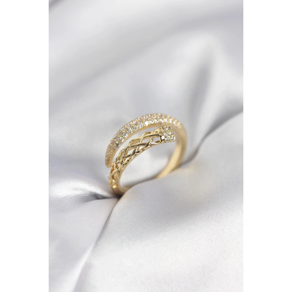 Gold Renk Zirkon Taşlı Sarmal Kadın Yüzük