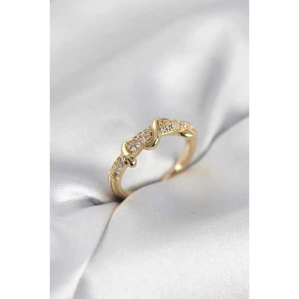 Gold Renk Zirkon Taşlı Sarmal Yılan Model Kadın Yüzük