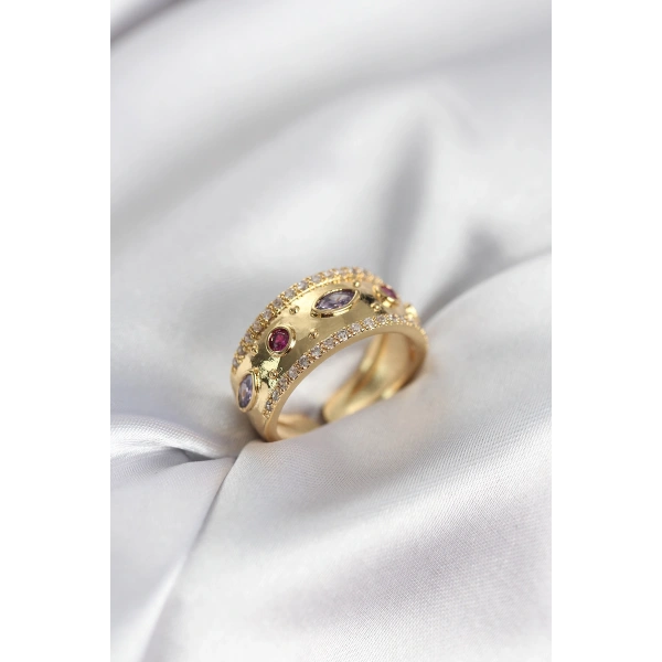 Gold Renk Zirkon Taşlı Vintage Kadın Yüzük