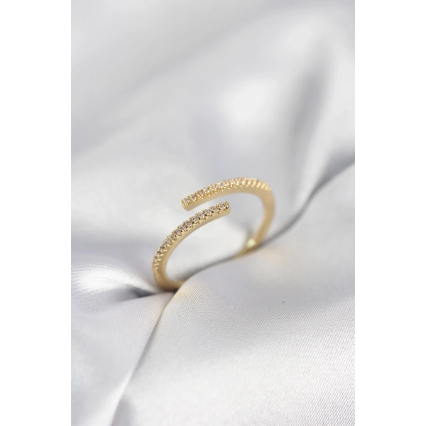 Gold Renk Zirkon Taşlı Yılan Tarz Kadın Yüzük
