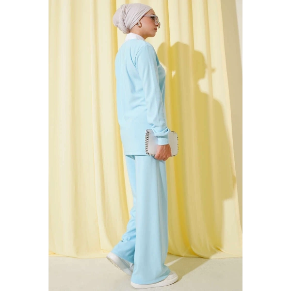 Gömlek Yaka Fitilli Salaş İkili Takım Buz Mavisi T4300