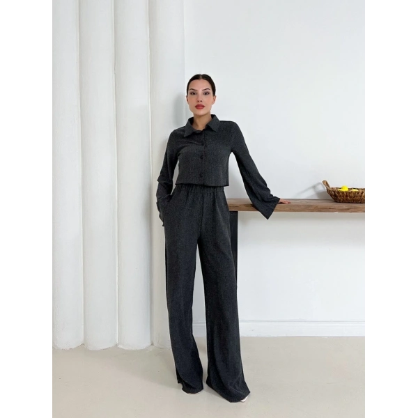 Gömlek yaka kaplama düğmeli takım antrasit st265866