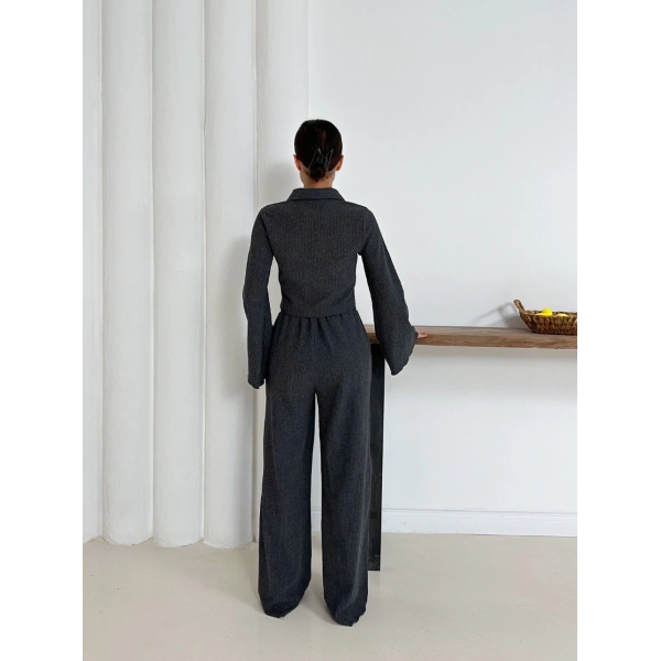 Gömlek yaka kaplama düğmeli takım antrasit st265866