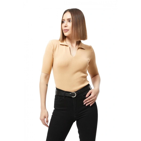 Gömlek yaka yazlık triko bluz