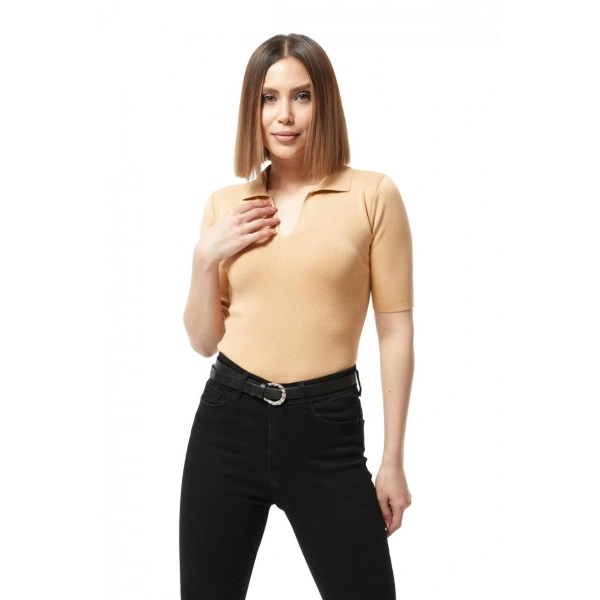 Gömlek yaka yazlık triko bluz