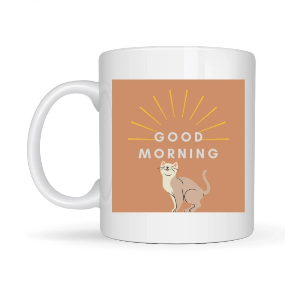 Good Morning Kedi Desenli Porselen Kupa MODEL 72 – Sevimli Kedi Figürlü, Kahve & Çay Kupası, Hediyelik Porselen Bardak