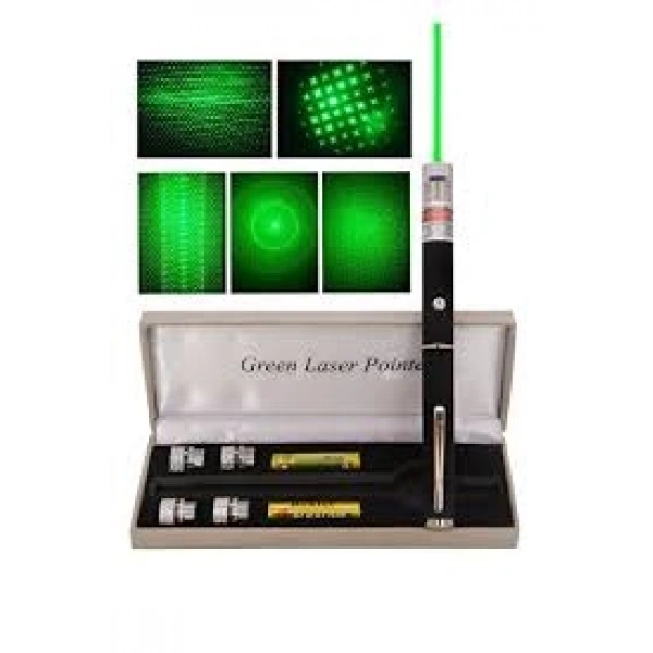 Green Laser Pointer Yeşil Lazer Kalem 5 Başlıklı Özel Kadife Gri Kutulu