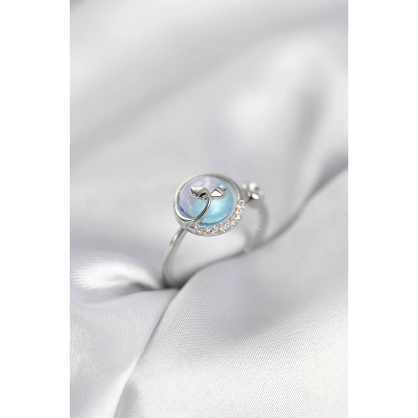 Gümüş Renk Balık Kuyruğu Okyanus Model Kadın Yüzük