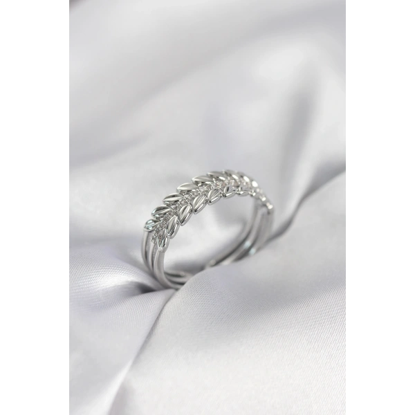 Gümüş Renk Başak Model Zirkon Taşlı Kadın Yüzük