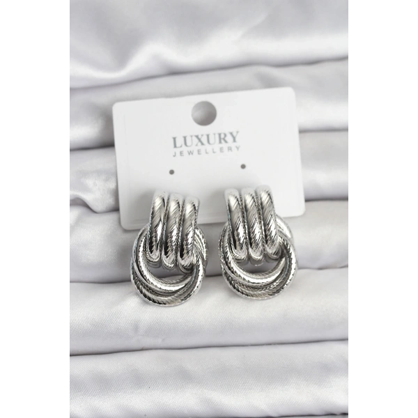 Gümüş Renk Halka Modelli Pirinç Kadın Küpe