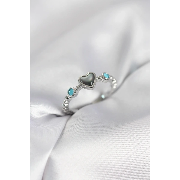 Gümüş Renk Hematit Taşlı Kadın Yüzük