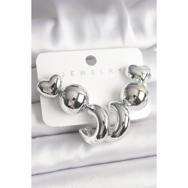 Gümüş Renk Kalp Halka Figür CCB Plastik Kadın Küpe Seti