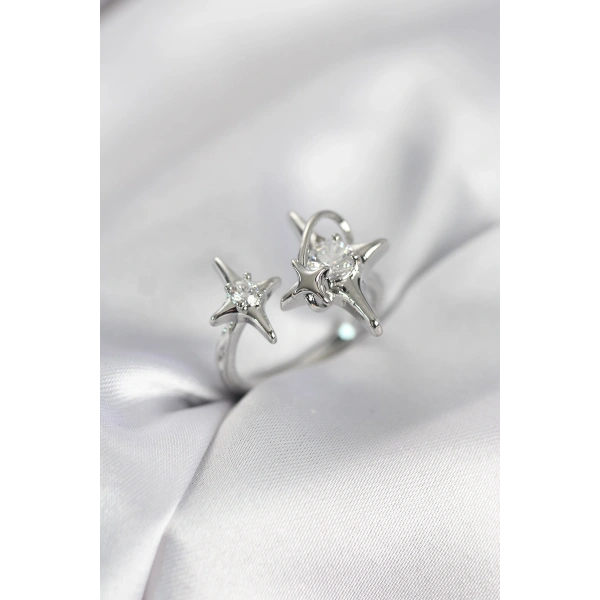 Gümüş Renk Kutup Yıldızı Model Zirkon Taşlı Kadın Yüzük