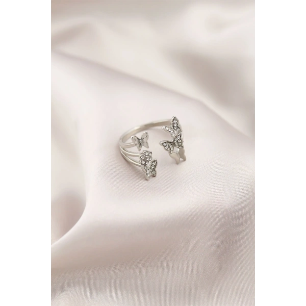 Gümüş Renk Metal Kelebek Model Kadın Yüzük