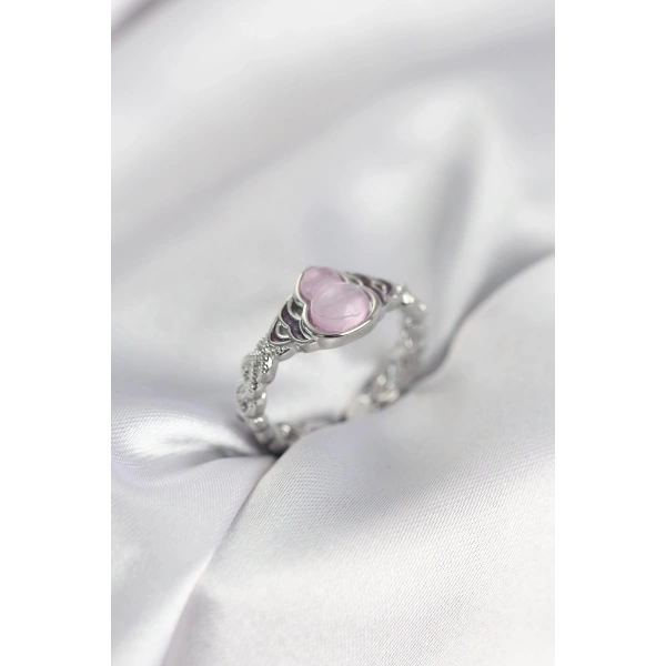 Gümüş Renk Pembe Damla Model Kadın Yüzük