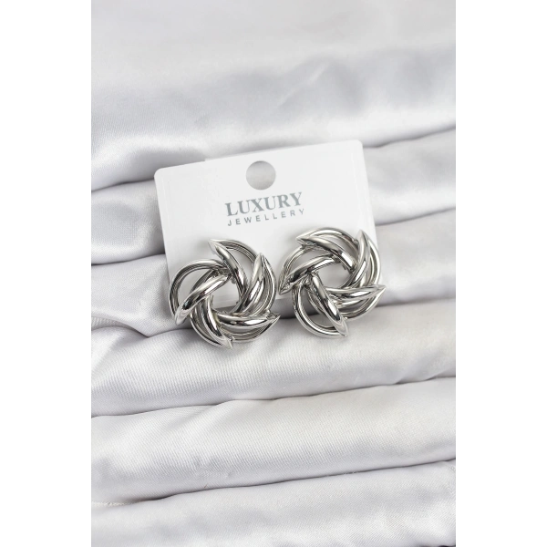 Gümüş Renk Pirinç Keskin Sarmal Model Kadın Küpe