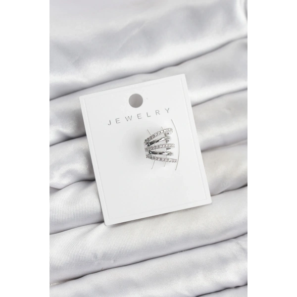 Gümüş Renk Pirinç Zirkon Taşlı Kıkırdak Earcuff Küpe