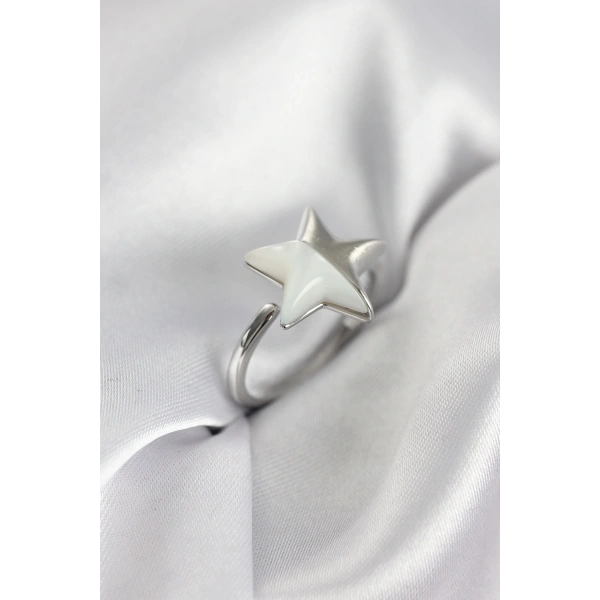 Gümüş Renk Sedefli Yıldız Model Kadın Yüzük