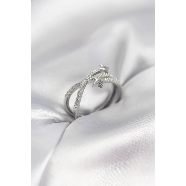 Gümüş Renk Zirkon Taşlı Halley Model Kadın Yüzük