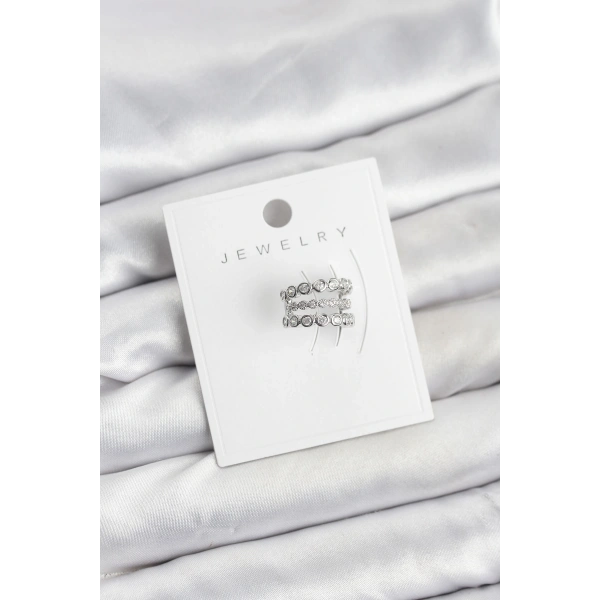 Gümüş Renk Zirkon Taşlı Pirinç Kıkırdak Earcuff Küpe