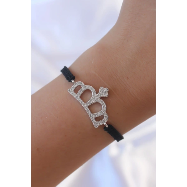 Gümüş Renk Zirkon Taşlı Taç Figür Makrome Bileklik