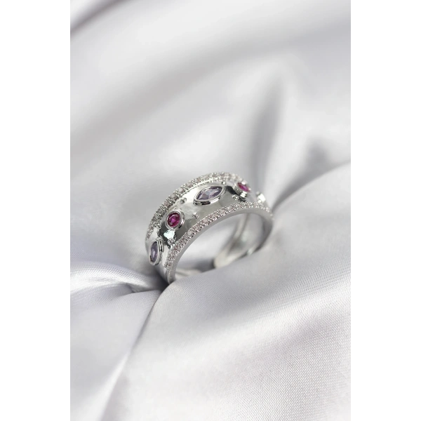 Gümüş Renk Zirkon Taşlı Vintage Kadın Yüzük