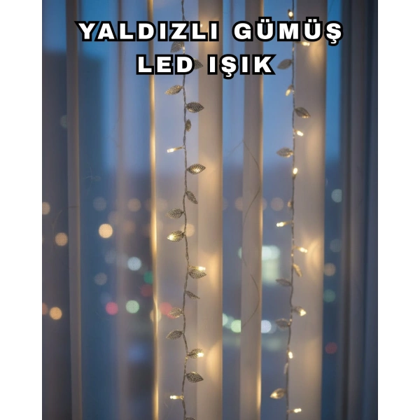 Gümüş Yaprak Tasarımlı LED Işık Pilli Ev ve Vitrin Dekoru