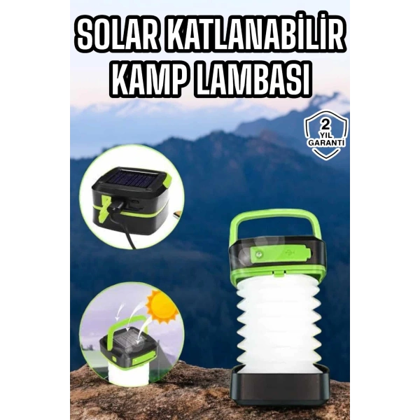 Güneş Enerjili Led Lamba Kamp Lambası Katlanabilir Lamba USB Şarjlı