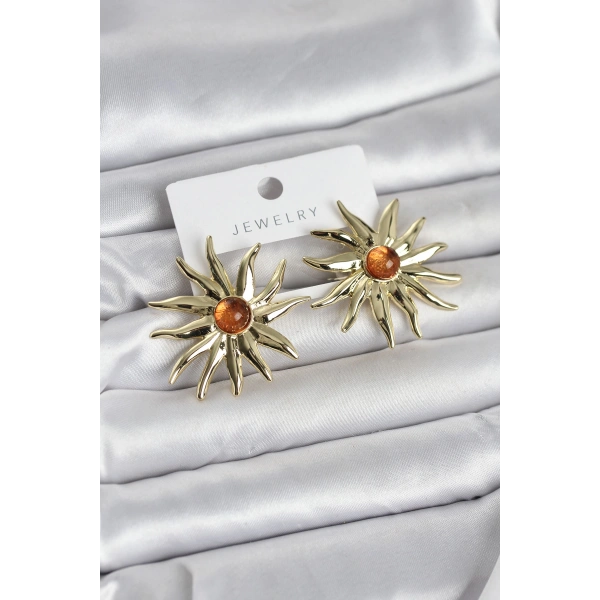 Güneş Model Gold Renk Pirinç Kadın Küpe