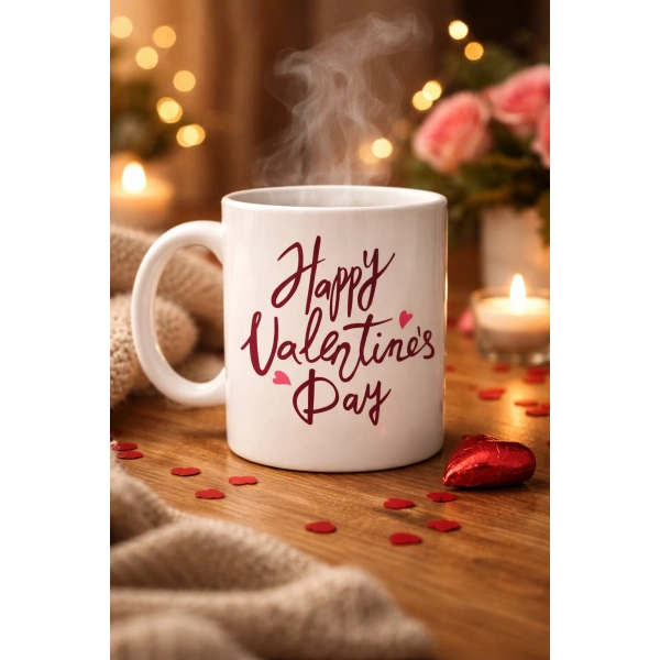 Happy Valentine’s Day Baskılı Porselen Kupa Model 2 – Sevgililer Günü Özel Tasarım