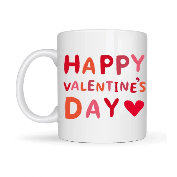 Happy Valentine’s Day Kupa – Model 4 Sevgililer Günü Hediyesi - Aşk Temalı Porselen Kupa - Sevgiliye Özel Tasarım