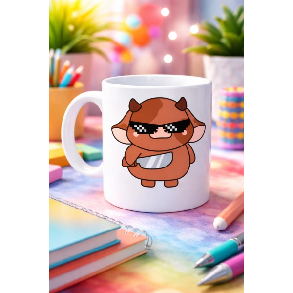 Havalı İnek Figürlü Porselen Kupa MODEL 95 – Eğlenceli Tasarım Ofis & Ev İçin Özel Kupa