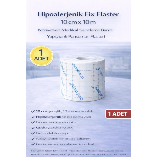 Hipoalerjenik Fix Flaster 10 cm x 10 m 1 Adet Nonwoven Medikal Sabitleme Bandı Yapışkanlı Pansuman Flasteri