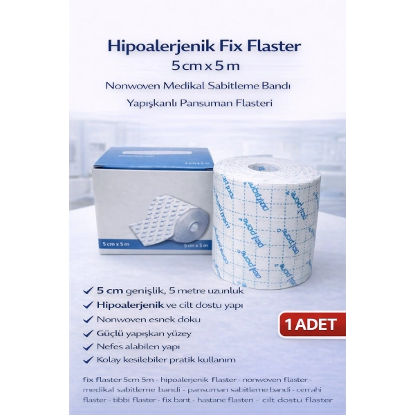 Hipoalerjenik Fix Flaster 5 cm x 5 m Nonwoven Medikal Sabitleme Bandı Yapışkanlı Pansuman Flasteri