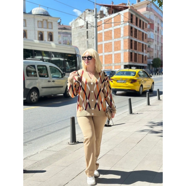 Hırka pantolon alt üst triko takım vizon