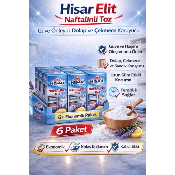 Hisar Elit Naftalinli Toz Güve Önleyici Dolap ve Çekmece Koruyucu 6 Adet
