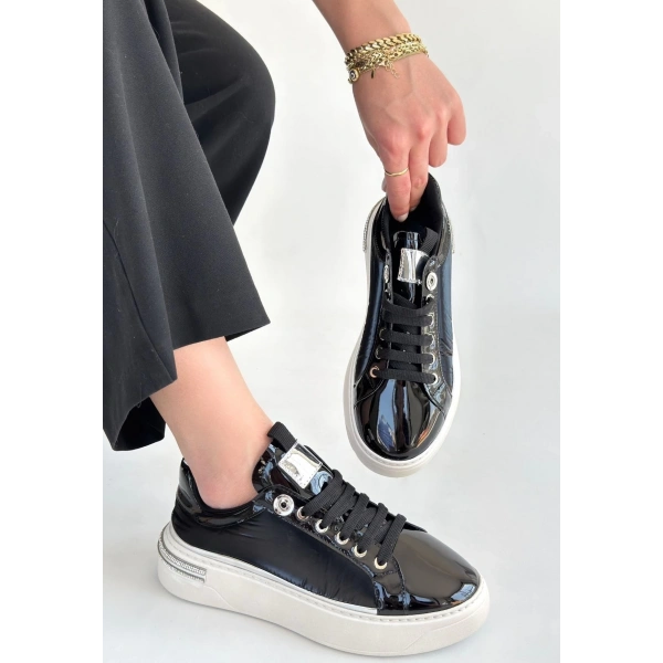 Hley Siyah Rugan Paraşüt Detaylı Bağcıklı Spor Ayakkabı