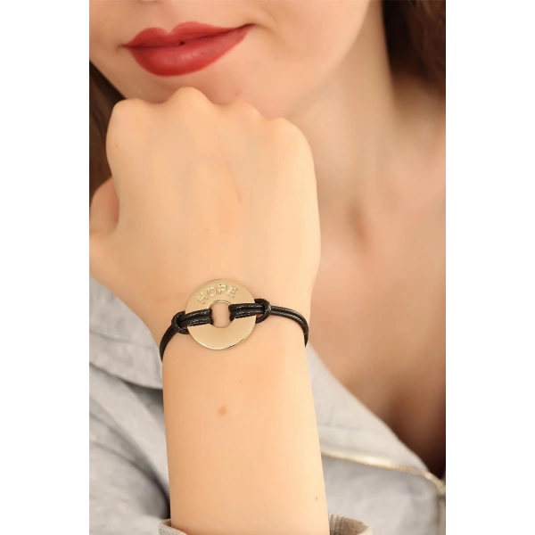 HOPE (Umutlu) Siyah Deri İpli Unisex Mood Bileklik
