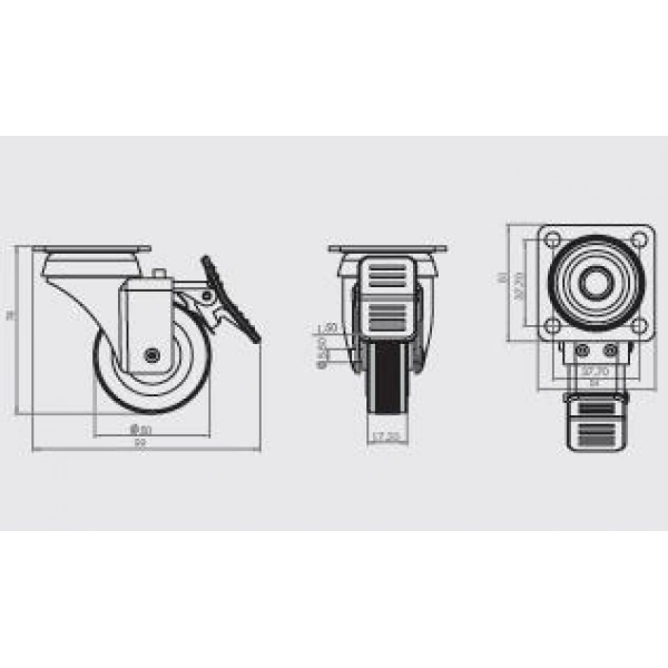 HTS 334 50X20 Tablalı Döner Frenli Teker