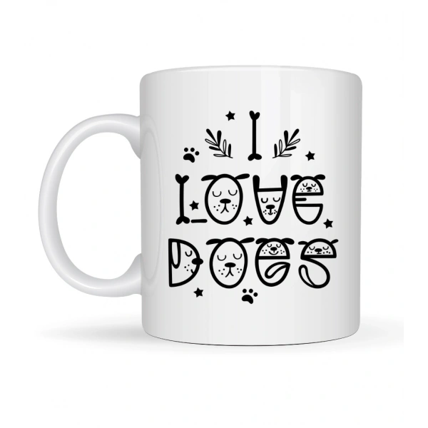 I Love Dogs Tasarımlı Porselen Kupa MODEL 64 – Sevimli Köpek Figürlü, Kahve & Çay Kupası