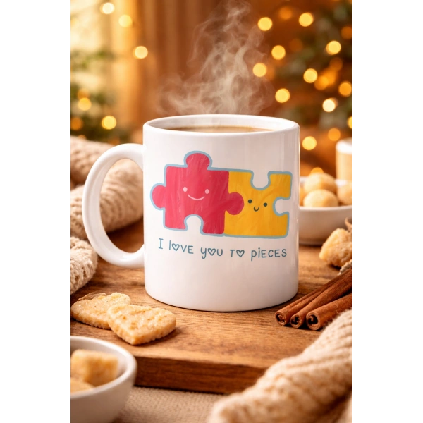 I Love You To Pieces Baskılı Porselen Kupa Model 14 - Sevgiliye Arkadaşa Özel Tasarım Kahve Kupası - Hediye Kupası
