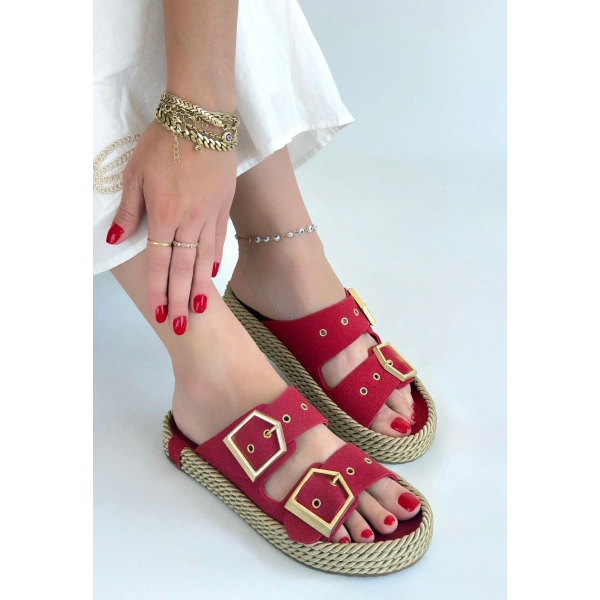 İces Kırmızı Nubuk Terlik