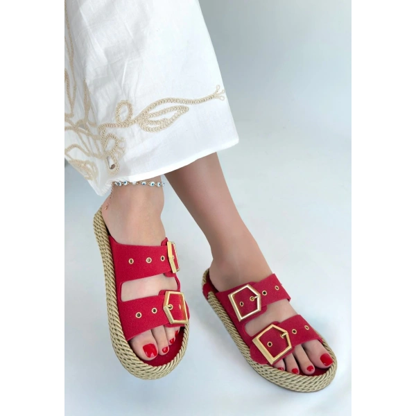 İces Kırmızı Nubuk Terlik