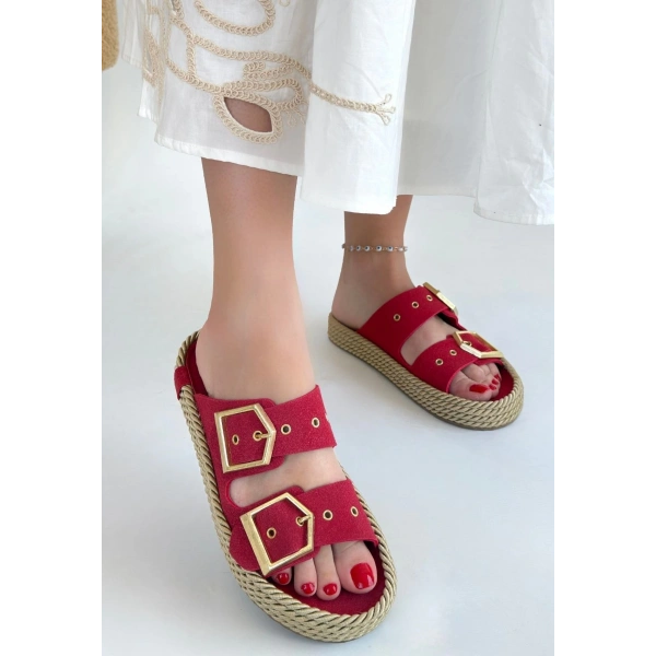 İces Kırmızı Nubuk Terlik