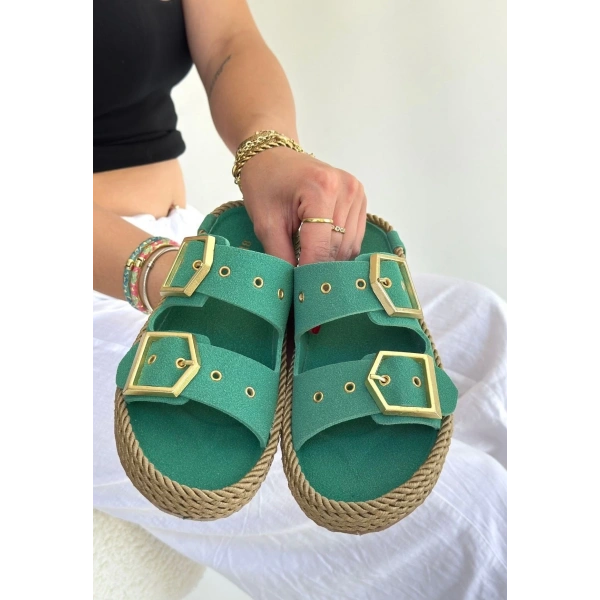 İces Yeşil Nubuk Terlik