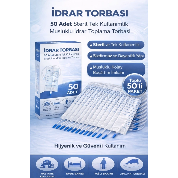 İdrar Torbası Steril Medikal İdrar Toplama Torbası 50 ADET
