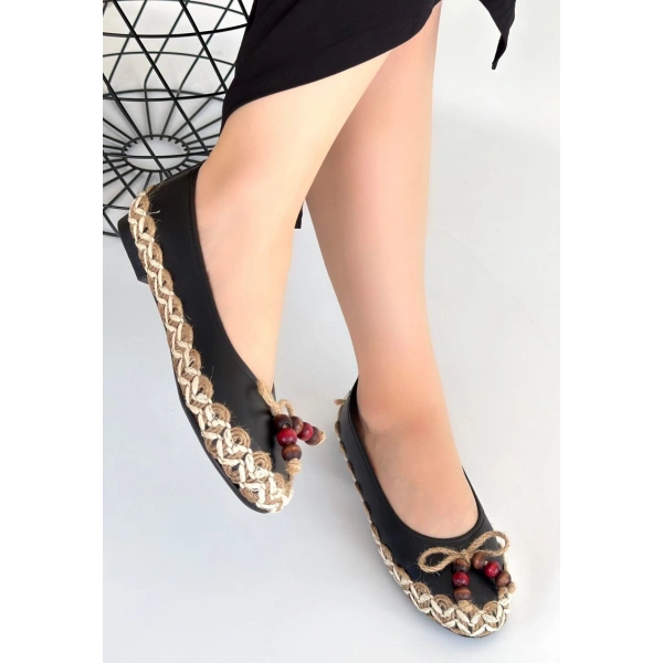 Ilwe Siyah Cilt Babet Ayakkabı